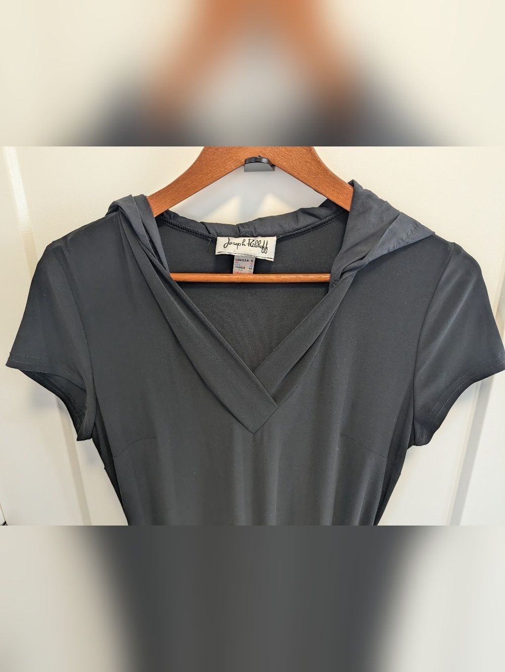 Joseph ribkoff asymmetric dress with hood two tone material - Picture 3 of 7